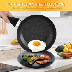 3tlg Pfannenset Mit Antihaftbeschichtung - Kratzfest Mit Isoliertem Griff Induktion 20 +24 +28cm Schwarz -Günstiges Herd Genuss Geschäft 07bd2d74b4f5e2832b778fa0b99eeea7