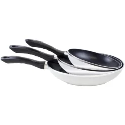 Kochwerk Bratpfannen 3er Set 20 / 24 / 28 Cm Weiß / Schwarz, Geschmiedete Aluminiumpfanne, 2fach Antihaftbeschichtung, Induktions- & Backofengeeignet