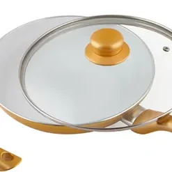 CERAMICORE - 5ER-SET KERAMIK-Beschichtung Mit Glasdeckel Bratpfannenset 20cm 24cm 28cm Pfannenset Aluminium Gold