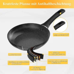 3tlg Pfannenset Mit Antihaftbeschichtung - Kratzfest Mit Isoliertem Griff Induktion 20 +24 +28cm Schwarz -Günstiges Herd Genuss Geschäft 334b7379feef24c84f9efab7a092d811