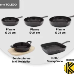 Karl Krüger 80028 Eisenguss Pfanne Toledo Ohne Deckel, 28 Cm, Schwarz -Günstiges Herd Genuss Geschäft 363415eef0a356e7f497b63f80076f22