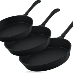 BBQ-Toro Ultimate PRO3+ Pfannen Set, 3-teilig, Gusseisen Bratpfanne, Steakpfanne