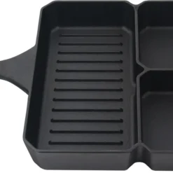 Jim Beam Grillpfanne Gusseisen - Bratpfanne Mit 3 Fächern - Steakpfanne Gusseisern Induktion Eckig