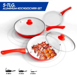 Pfannenset Keramik 5-tlg Bratpfannen Rot Neu