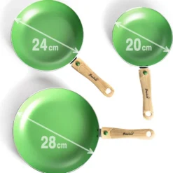 3tlg. Pfannen Set Grün Bratpfannen Ø20/24/28cm Antihaft Griffe Abnehmbar Elektro -Günstiges Herd Genuss Geschäft 7e7c0012733827c40debc4a335071848