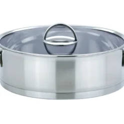 GSW Brat- Und Servierpfanne Elegance 28cm Mit Wabenboden, Edelstahl Rostfrei 18/8, Glas, Brat- Und Servierpfanne Mit Glasdeckel ø Ca. 28 X H 9,9cm