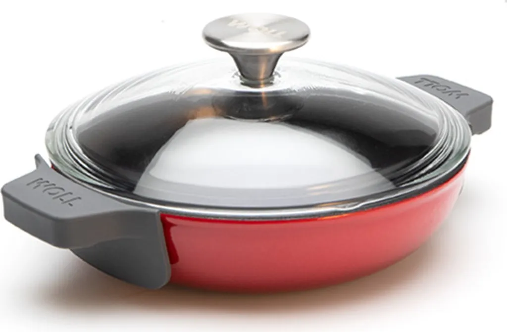 Woll IRON, Servierpfanne Rund Mit Glasdeckel Und Silikongriff, 20 Cm, 5.5 Cm Hoch, Chili Red 4 Woll IRON, Servierpfanne Rund Mit Glasdeckel Und Silikongriff, 20 Cm, 5.5 Cm Hoch, Chili Red – Bild 2