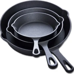 Mucola Bratpfanne Grillpfanne Pfannenset Gusseisen 3 Tlg. Ø25 Ø19 Ø15,5 Cm Griff Herd Gussbratpfanne Steakpfanne Gasherd Induktionsherd Feuer Ofen Herdplatte