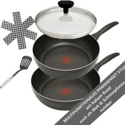 Tefal B30310 Cook&Clean Pfannenset 5tlg Hochrand, Pfanne 28cm + 30cm Hoher Rand, Teflon Antihaftbeschichtet, Bratpfanne Set Tief , Inkl. Deckel