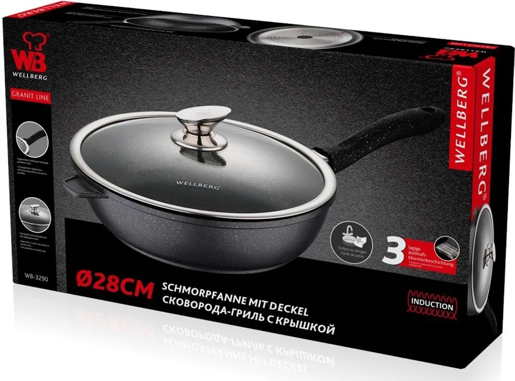 Bratpfanne 28cm Mit Deckel Induktion Marmor Antikratz Pfanne ALUGUSS Grillpfanne 4 Bratpfanne 28cm Mit Deckel Induktion Marmor Antikratz Pfanne ALUGUSS Grillpfanne – Bild 2