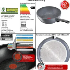 Tefal G13411 Cook Healthy Pfannenset Induktion 6 Tlg, Hohe Wokpfanne Mit Deckel 28cm, Pfanne 30 Cm + 24cm, Alle Herdarten, Spülmaschinenfest, Antihaft-beschichtet, Wok & Bratpfanne Set -Günstiges Herd Genuss Geschäft ebf245edb4f0962a06a8a9b04bf4a4e0 1