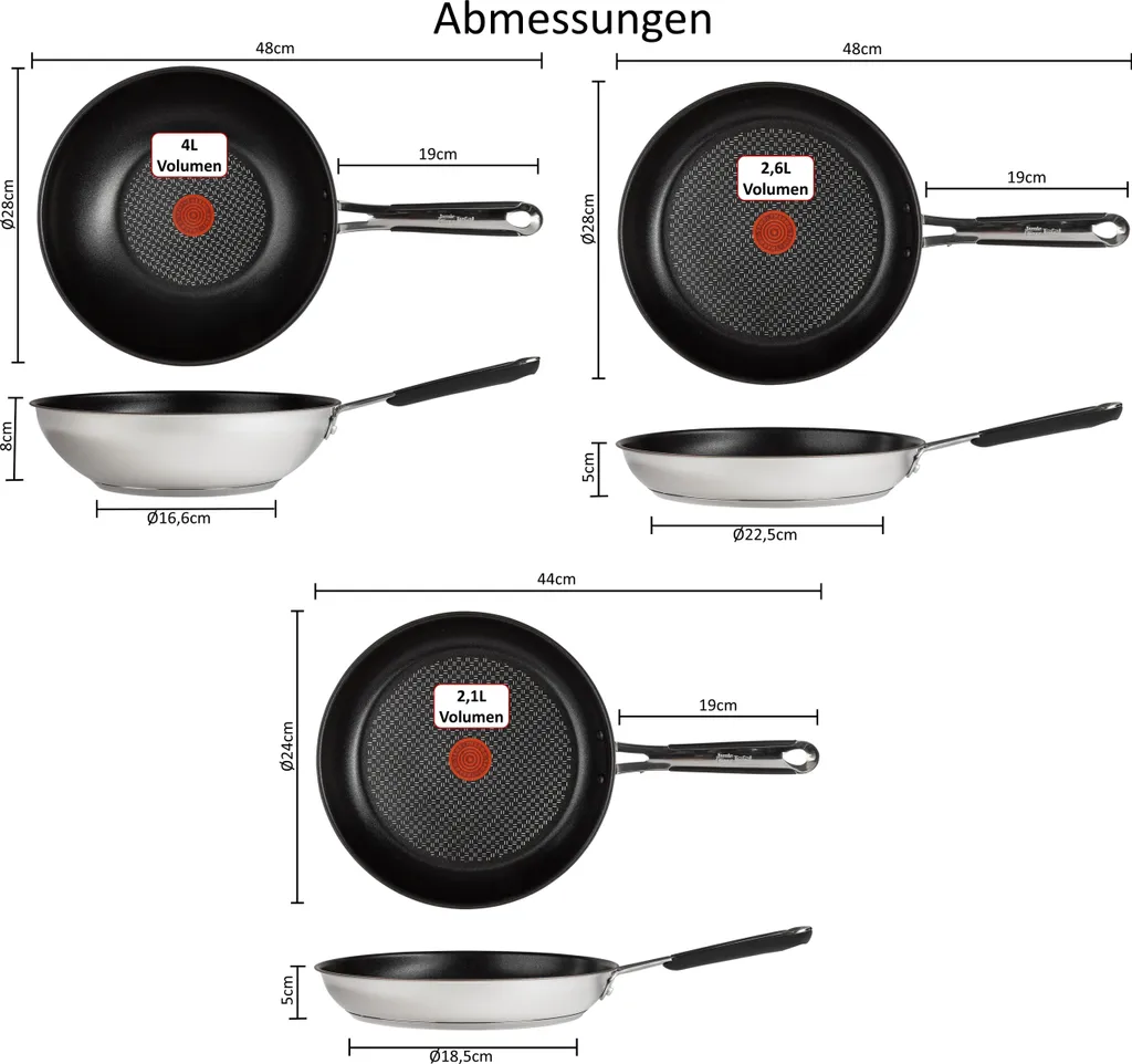 Tefal E76 Jamie Oliver Pfannenset Induktion 6 TLG Set 12,- Hohe Wokpfanne Mit Deckel 28cm, Pfanne 28 Cm + 24cm, Edelstahl 18/10 Rostfrei, Spülmaschinenfest, Antihaft-beschichtet 5 Tefal E76 Jamie Oliver Pfannenset Induktion 6 TLG Set 12,- Hohe Wokpfanne Mit Deckel 28cm, Pfanne 28 Cm + 24cm, Edelstahl 18/10 Rostfrei, Spülmaschinenfest, Antihaft-beschichtet – Bild 3