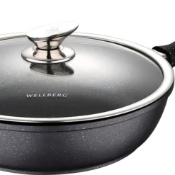 Bratpfanne 28cm Mit Deckel Induktion Marmor Antikratz Pfanne ALUGUSS Grillpfanne