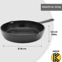 Karl Krüger 80028 Eisenguss Pfanne Toledo Ohne Deckel, 28 Cm, Schwarz -Günstiges Herd Genuss Geschäft ff412e294867ac4f45953f553cf1ecc3